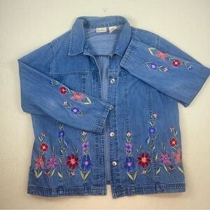 Embroidered Denim Jacket Vintage Bobby Brooks FLORAL Design Blue Jean Denim